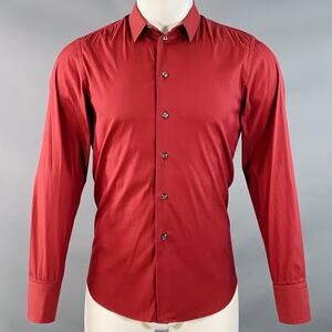 EMPORIO ARMANI Size S Red Burgundy Cotton Blend Spread Collar Long Sleeve Shirt